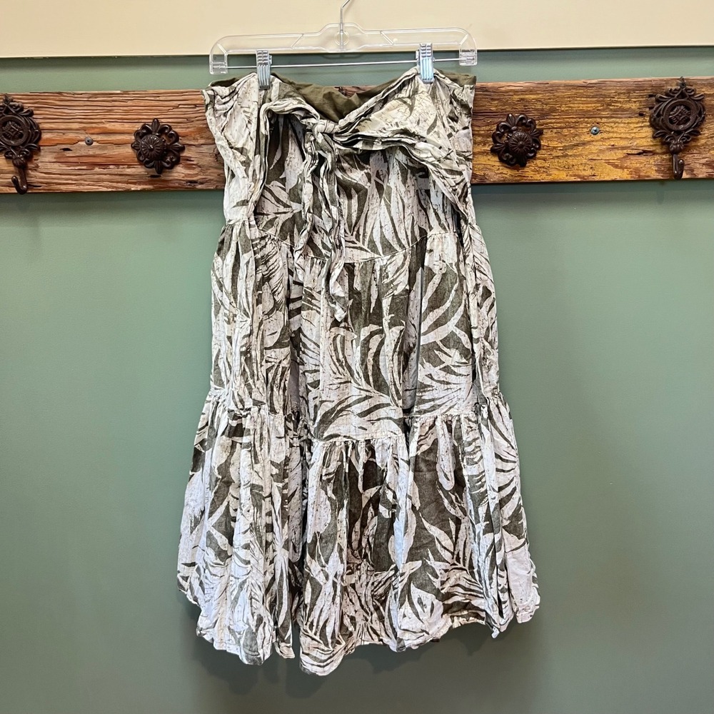 Lauren‎ Ralph Lauren Womens 18 Olive Green Tropical Palm Leaf Tiered Midi Skirt